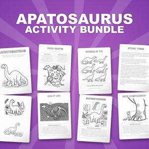 Apatosaurus Dinosaur Activity Bundle | Printable Coloring Pages, Worksheets & Facts for Kids | Preschool Homeschool | Instant PDF image 1