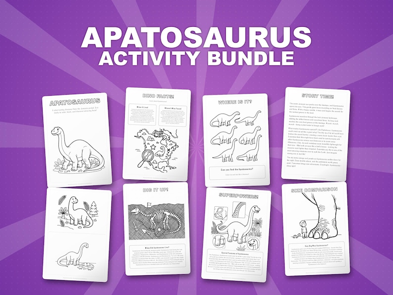 Apatosaurus Dinosaur Activity Bundle | Printable Coloring Pages, Worksheets & Facts for Kids | Preschool Homeschool | Instant PDF image 1