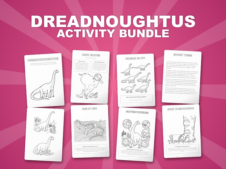 Activiteitenbundel Dreadnoughtus-dinosaurus | Kleurplaten, werkbladen, feiten (pdf-download) afbeelding 1