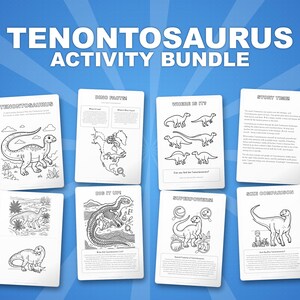 テノントサウルス恐竜アクティビティセット｜子供向け印刷可能な塗り絵、ワークシート、豆知識｜幼児向けホームスクール｜PDF即時ダウンロード 画像 1