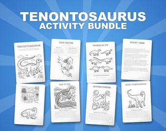 テノントサウルス恐竜アクティビティセット｜子供向け印刷可能な塗り絵、ワークシート、豆知識｜幼児向けホームスクール｜PDF即時ダウンロード