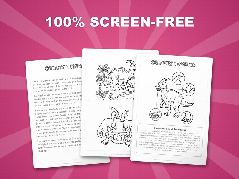 Saurolophus Dinosaur Activity Pack | Coloring Pages, Worksheets, Facts (Instant PDF) image 3