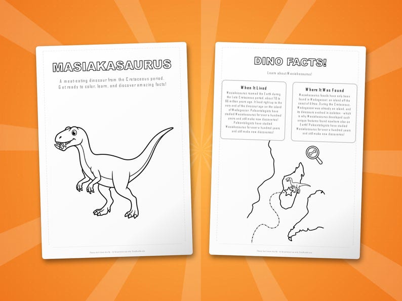 Masiakasaurus Dinosaur Activity Bundle | Printable Coloring Pages, Worksheets & Facts for Kids | Preschool Homeschool | Instant PDF image 5