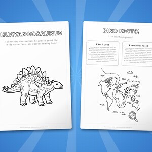 Zestaw aktywności z dinozaurem Huayangosaurus | Kolorowanki, arkusze ćwiczeń i ciekawostki do druku dla dzieci | Edukacja domowa dla przedszkolaków | Natychmiastowy plik PDF zdjęcie 5