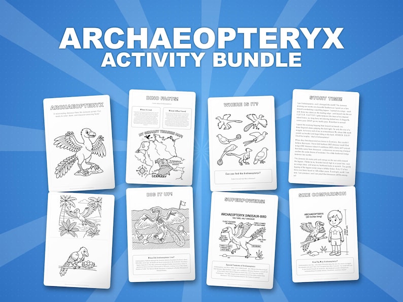 Archaeopteryx Dinosaur Activity Bundle | Coloring Pages, Worksheets, Facts (PDF Download) image 1