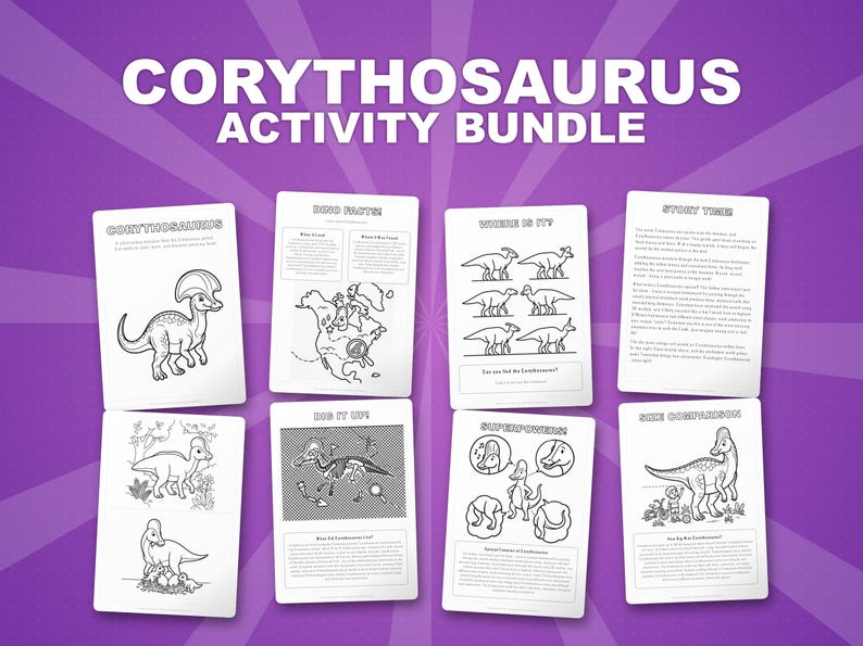 Corythosaurus Dinosaur Activity Bundle | Coloring Pages, Worksheets, Facts (PDF Download) image 1