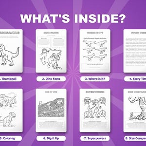 Tarbosaurus-dinosaurus activiteitenbundel | Kleurplaten, werkbladen, feiten (instant pdf) afbeelding 2