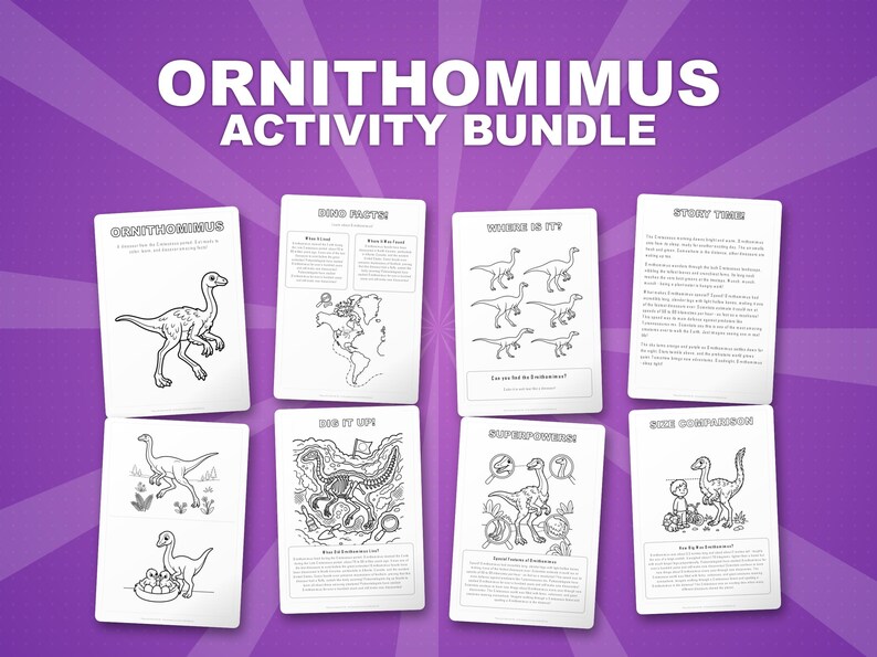 Ornithomimus Dinosaur Activity Bundle | Coloring Pages, Worksheets, Facts (PDF) image 1