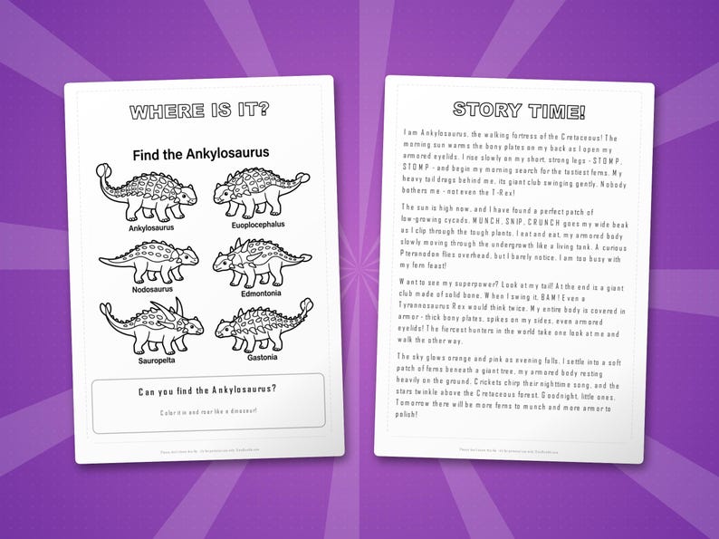 Ankylosaurus Dinosaur Activity Bundle | Printable Coloring Pages, Worksheets, Facts (PDF) image 6