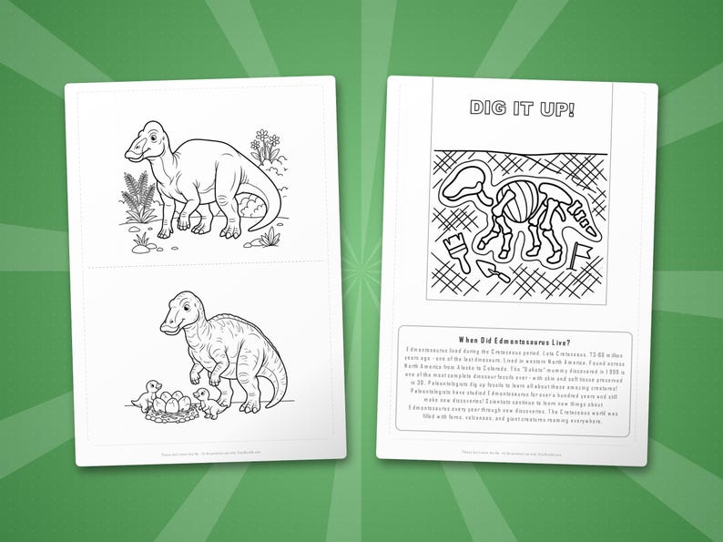 Edmontosaurus Dinosaur Activity Bundle | Coloring Pages, Worksheets, Facts (PDF Download) image 7
