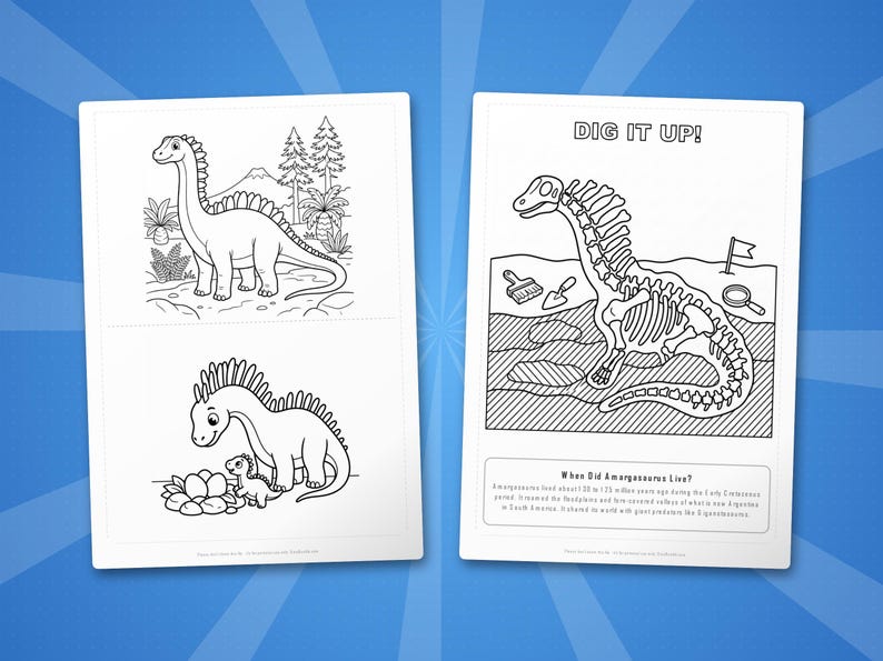 Amargasaurus Dinosaur Activity Bundle | Printable Coloring Pages, Worksheets & Facts for Kids | Preschool Homeschool | Instant PDF image 7