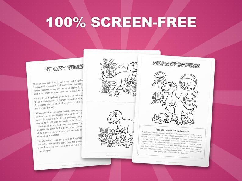 Megalosaurus Dinosaur Activity Bundle | Printable Coloring Pages, Worksheets & Facts for Kids | Preschool Homeschool | Instant PDF image 3