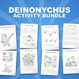 Deinonychus Dinosaur Activity Bundle | Coloring Pages, Worksheets, Facts (PDF Download) image 1