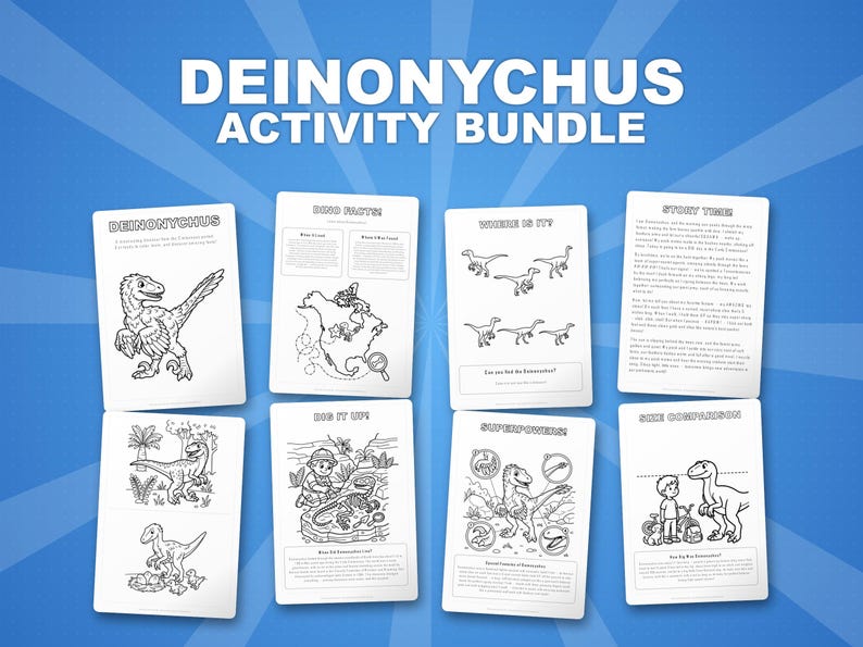 Deinonychus Dinosaur Activity Bundle | Coloring Pages, Worksheets, Facts (PDF Download) image 1