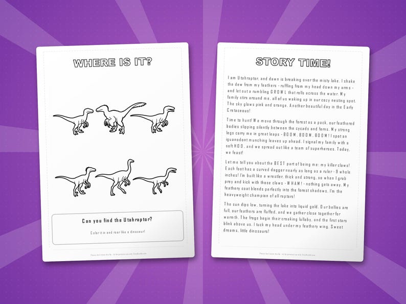 Utahraptor Dinosaur Activity Bundle | Coloring Pages, Worksheets, Facts (PDF Download) image 6