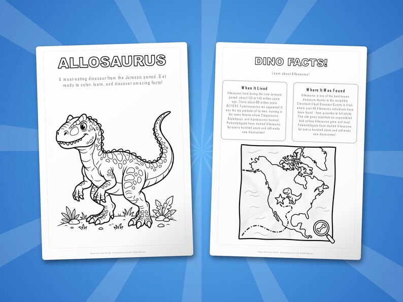 Allosaurus Dinosaurier Aktivität Bündel | Druckbare Ausmalseiten, Arbeitsblätter & Fakten für Kinder | Vorschule Homeschool | Sofort-PDF Bild 5