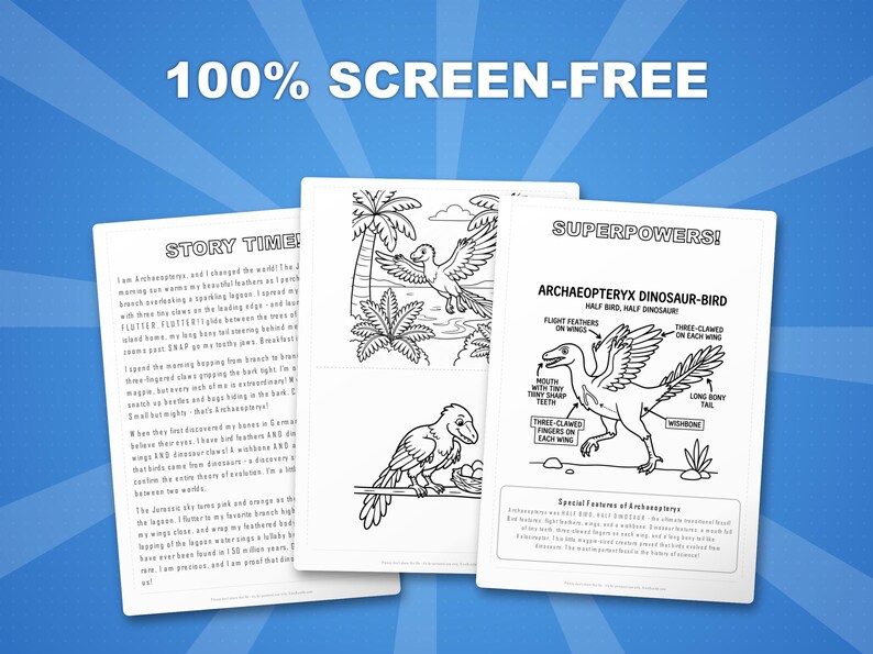 Archaeopteryx Dinosaur Activity Bundle | Coloring Pages, Worksheets, Facts (PDF Download) image 3