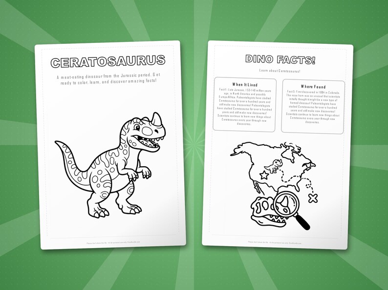 Ceratosaurus-dinosaurus activiteitenbundel | Kleurplaten, werkbladen, feiten (pdf-download) afbeelding 5