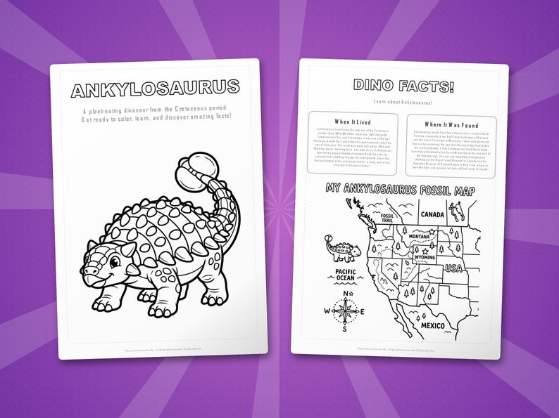 Ankylosaurus Dinosaur Activity Bundle | Printable Coloring Pages, Worksheets, Facts (PDF) image 5