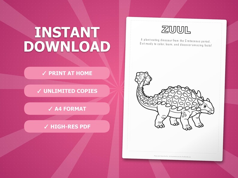Zuul Dinosaur Activity Bundle | Printable Coloring Pages, Worksheets (PDF Download) image 4
