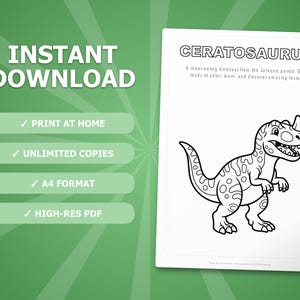 Ceratosaurus-dinosaurus activiteitenbundel | Kleurplaten, werkbladen, feiten (pdf-download) afbeelding 4