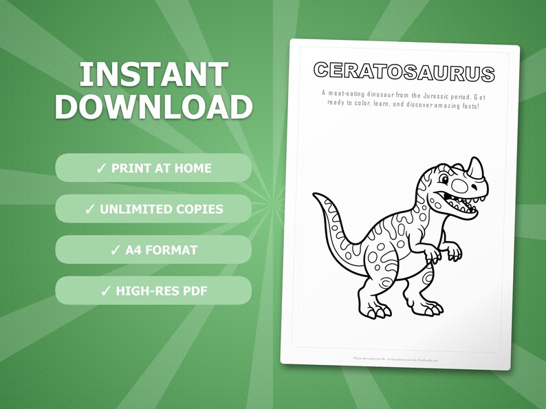 Ceratosaurus-dinosaurus activiteitenbundel | Kleurplaten, werkbladen, feiten (pdf-download) afbeelding 4