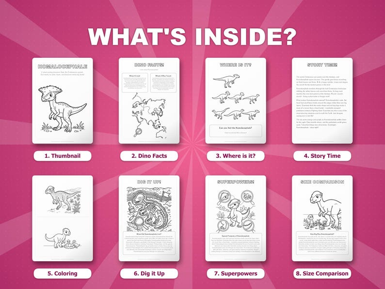 Homalocephale Dinosaurier Aktivität Bündel | Ausmalbilder, Arbeitsblätter, Fakten (PDF) Bild 2