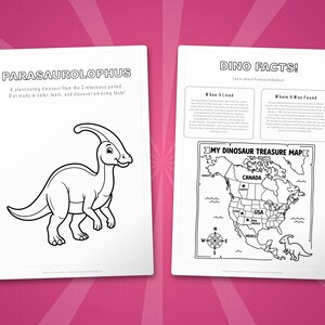 Activiteitenbundel dinosaurus Parasaurolophus | Kleurplaten, werkbladen, feiten (pdf-download) afbeelding 5