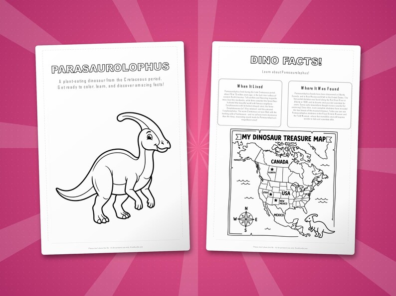 Activiteitenbundel dinosaurus Parasaurolophus | Kleurplaten, werkbladen, feiten (pdf-download) afbeelding 5