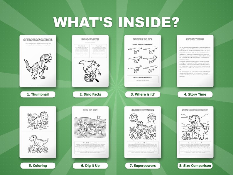 Ceratosaurus-dinosaurus activiteitenbundel | Kleurplaten, werkbladen, feiten (pdf-download) afbeelding 2