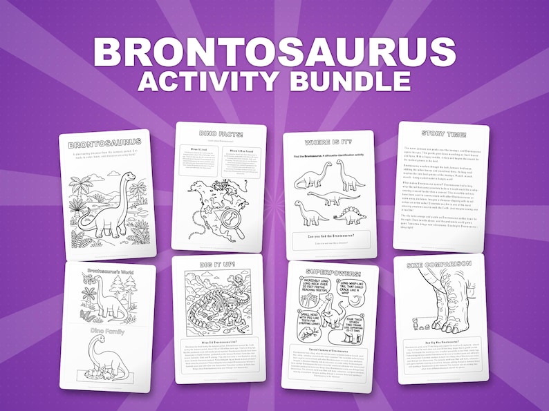 Brontosaurus Dinosaur Activity Bundle | Coloring Pages, Worksheets, Facts (PDF Download) image 1