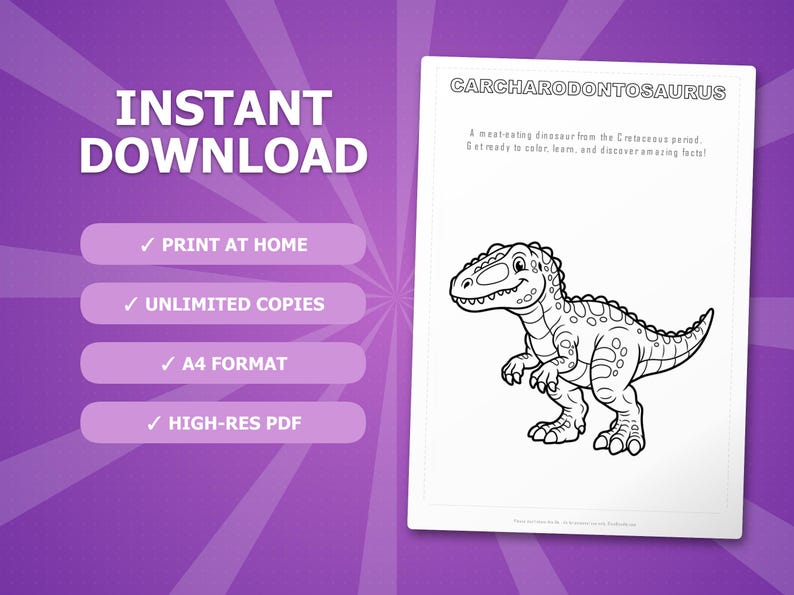Carcharodontosaurus Dinosaur Activity Bundle | Coloring Pages, Worksheets, Facts (PDF) image 4