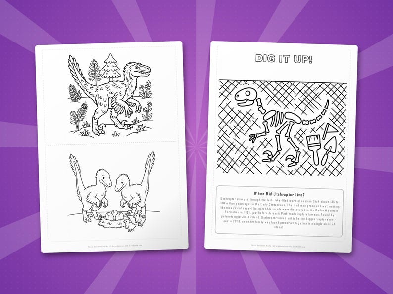 Utahraptor Dinosaur Activity Bundle | Coloring Pages, Worksheets, Facts (PDF Download) image 7