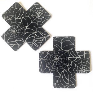 Silver Spiderweb X Cross Nipple Pasties, 3&quot; Wide, Hypoallergenic Adhesive