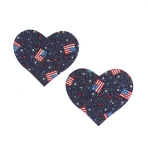 Glittery American Flag Heart Nipple Pasties - USA - 4th of July
