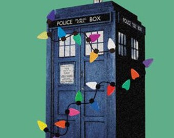 Carte de Noël ou d'anniversaire Tardis dessinée à la main, carte vierge de fan art