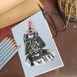 Darth Vader birthday card Hand Drawn Blank Card