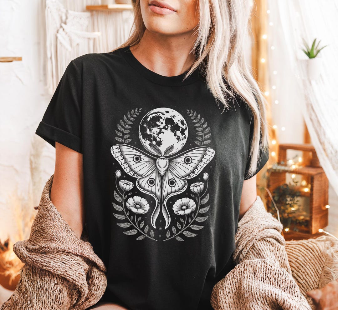 Celestial Luna Moth T-shirt: Witchy Cottagecore Botanical Tee - Etsy