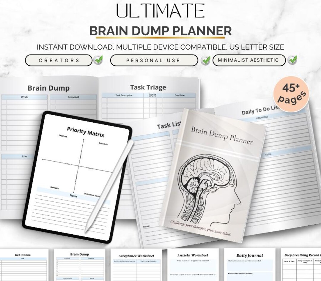 Brain Dump Planner Printable: Canva Editable Journal, Free Stickers ...