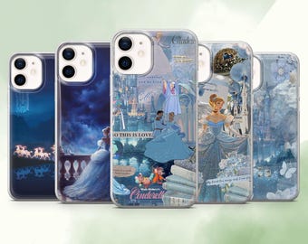 Funda azul de Disney con diseño de Cenicienta para iPhone 17, 17 Pro, 16, 15, 14, 13, 12, Samsung S25, S24, S23, A16, A56, Pixel 10 Pro, 9A