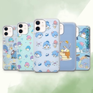 May include: A collection of five phone cases featuring cartoon penguin designs. The cases showcase various patterns, including penguins with hats, ice cream cones, and other cute illustrations in shades of blue, pink, and white.