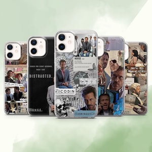 May include: A collection of five phone cases with various designs. The cases feature images of a TV show, including actors, text, and medical-themed graphics. The cases are in clear protective covers.