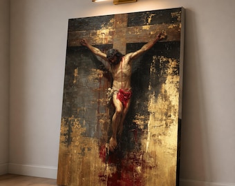 Crucifixion of Jesus Canvas Wall Art, Religious Christian Artwork, Spiritual Cross Canvas, Faith Decor, Dramatic Home Wall Art