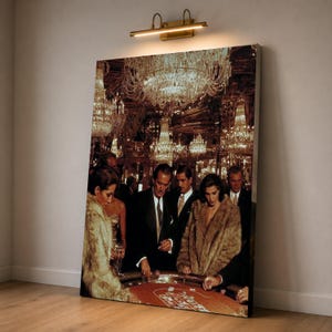 Vintage Casino Scene, Glamorous Nightlife Canvas, Luxury Roulette Table Art, Elegant Party Wall Decor, Classic Casino Atmosphere