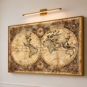Lienzo con mapa del mundo vintage, obra de arte náutica antigua, decoración para el hogar y la oficina.