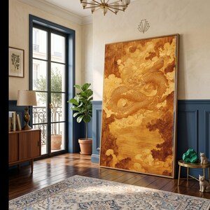 Majestic Eastern Dragon Canvas, Mythical Asian Art, Vintage Scroll Style Wall Art, Cloud Landscape Decoration, Cultural Home Accent