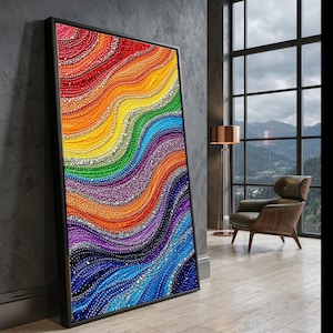 Vibrant Rainbow Waves Canvas, Colorful Abstract Wall Art, Glitter Accents Canvas, Modern Home Decoration, Dynamic Art Print