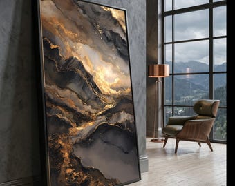 Abstract Black Gold Canvas Art, Modern Marble Design Wall Decor