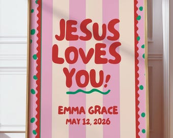 Konfirmationsgeschenk für Teenager Mädchen • Personalisierter christlicher Namensdruck • Jesus liebt dich Wandkunst • Religiöses Andenken