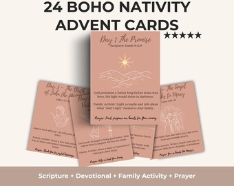 Boho Nativity Advent Cards, Scripture Devotional (Digital Download)